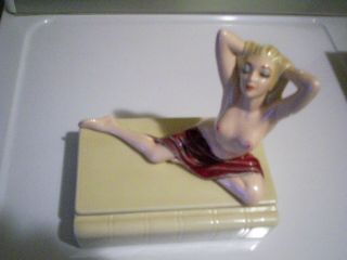 Vintage Ceramic Risque Nude Naked Lady Girl Pin Up Figurine Trinket Box