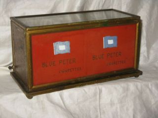 Blue Peter Cigarettes 8 " X 4 " Vintage Glass Metal Counter Store Display Rare See