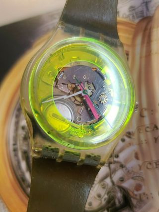 Vintage Swatch Watch Techno Sphere Gk101 Neon Retro Ag1985 Rare