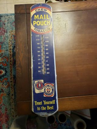 Vintage Large Mail Pouch Chewing Tobacco Advertising Thermometer 38.  5x8 "