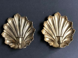 2 Vintage Metal Pair Candelabra Candle Antique Sconces Shells Brass Gold