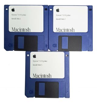 Apple Macintosh System 7.  5.  5 Update Set Of 1.  4mb Install Disks For Classic Macs