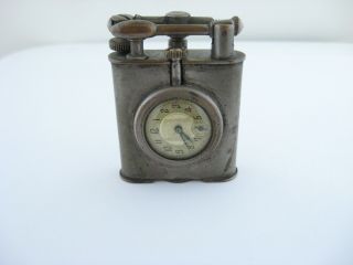 Vintage Unmarked Lift Arm Pocket Lighter With A Watch Running