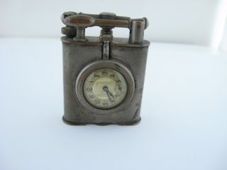 Vintage Unmarked Lift Arm Pocket Lighter With A Watch Running 2