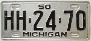Vintage Silver Michigan 1950 License Plate,  Hh 24 70