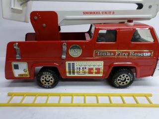 Vintage Large " Tonka " Fire Rescue / Snorkel Metal Toy Fire Truck W/ Ladder