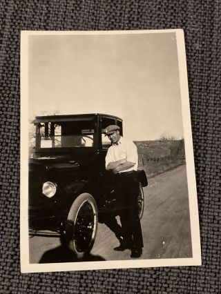Handsome Man In Cap Classic Car Vintage 1920s B&w Photograph