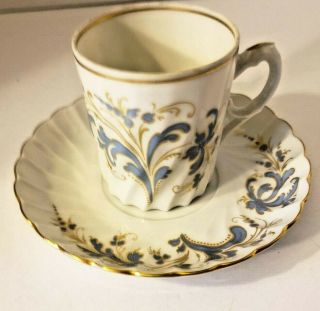 Porsgrund Norway Seljord Tea Cup & Saucer Set Blue White Gold 63 64 Vintage