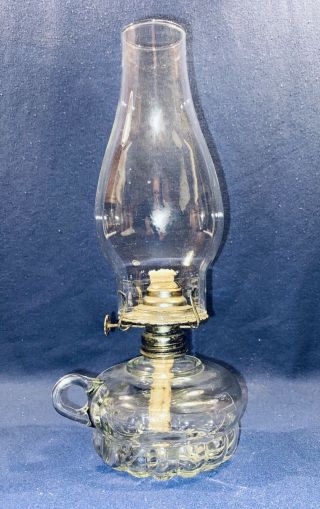 Vintage Mini Finger Oil Lamp Clear Glass Base And Clear Chimney