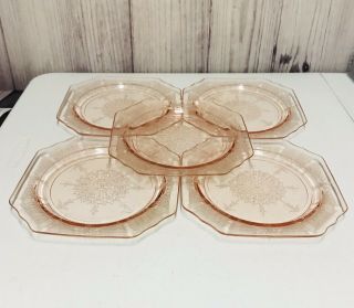 5 Vintage Pink Depression Glass Octagon Plates Snowflake