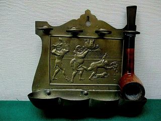 Rare Early Antique Brass Pipe Rack Embossed With Jesters - Pipe Not