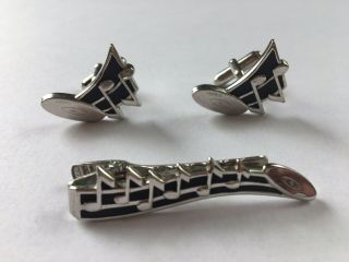 Vintage Anson Tie Clasp Bar Clip And Cufflinks Set Musical Notes Music Record Lp