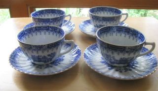Vintage Colbalt Blue On White W/gold Trim China Porcelain 6 Cups 6 Saucers