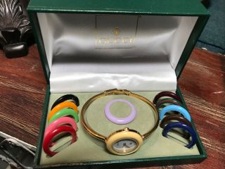 Gucci Vintage Women’s Watch With Case.  12 Colors Of Interchangeable Band.