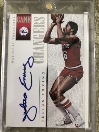 2013 - 14 Panini National Treasures Game Changers On Card Auto /60 Julius Erving