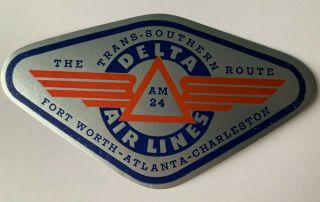 Vintage Delta Airlines Air Lines " The Trans - Southern Route " Luggage Label Silver