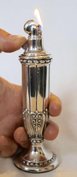Vintage Silverplate Ronson " Juno " Tall Table Lighter In