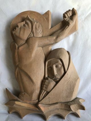 Vintage Hand Carved Christ On The Cross Plaque