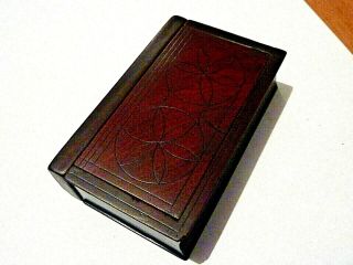 Antique Wooden " Book " Puzzle/trick " Trinket Box /snuff Box 10.  6 X 6.  5 Cm