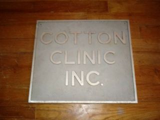 Rare Vintage COTTON CLINIC INC.  Heavy Cast Metal 3D Sign Textiles Levis Oshkosh 3