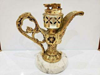 Vintage Magic Lamp Table Lighter Brass & Marble Decorative 1836.  41