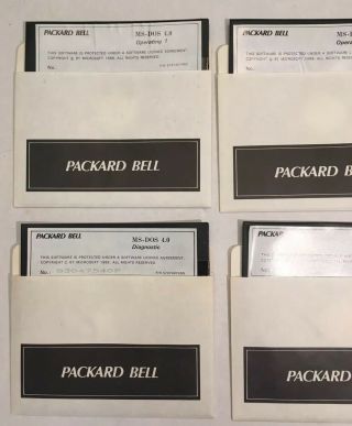 1988 Packard Bell MS - DOS 4.  0 7 5 1/4 Floppy Disks Operating 1 - 3 Shell Diagnostic 2