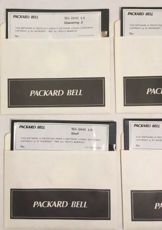1988 Packard Bell MS - DOS 4.  0 7 5 1/4 Floppy Disks Operating 1 - 3 Shell Diagnostic 3