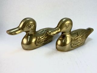 Vintage Brass Ducks,  Set Of 2,  Animal Bird Decor,  Farmhouse Eclectic Boho Home