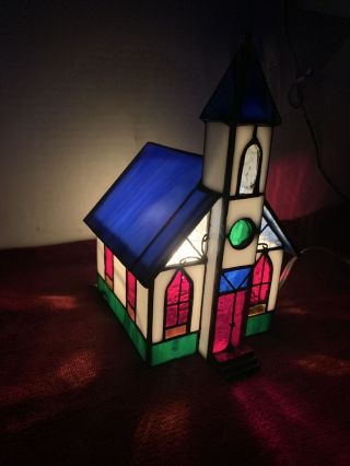 Vintage Tiffany Style All Stained Glass Christmas Church Lamp 8 - 1/2 " High