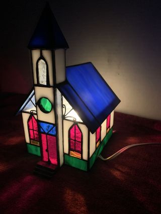 Vintage Tiffany Style All Stained Glass Christmas Church Lamp 8 - 1/2 