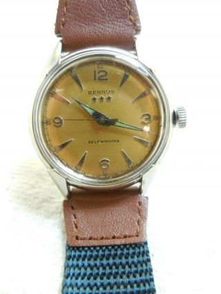 Vintage,  Mcm,  3 Star,  Benrus,  17j.  Auto.  Wind Watch,  Eta 1256,  Silver Dial,  Serviced