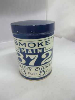 Vintage Advertising Empty Smoke Main 872 Round Canister Tobacco Tin M - 377