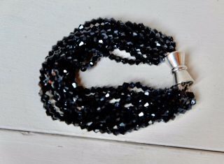 Vgc Vintage 1970s/80s Black Glass Bead Statement Bracelet - Magnet Clasp