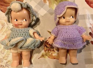 Two Vintage Irwin Kewpie Dolls With Knitted Clothing