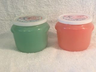 X2 Vintage Walkers Honey Whip Jars With Lids Pink&green Owen Illinois Glass