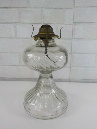 Vintage Large Clear Glass Pedestal Oil Kerosene Hurricane Lamp W/ Eagle Burner