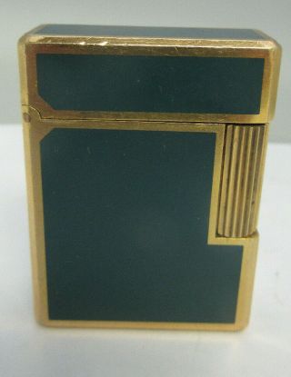 St Dupont 2 Line Gold Plated Lighter Green Lacquer