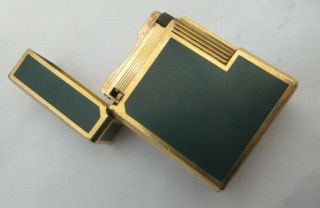 ST DUPONT 2 LINE GOLD PLATED LIGHTER GREEN LACQUER 3