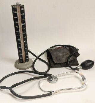 Vintage Baumanometer Antique Blood Pressure Device Box Cuff,  Stethoscope