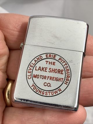 Late 1940’s 3 Barrel Hinge Zippo Lighter Lake Shore Motor Freight Youngstown Wow