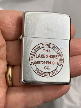 Late 1940’s 3 Barrel Hinge Zippo Lighter Lake Shore Motor Freight Youngstown WoW 2