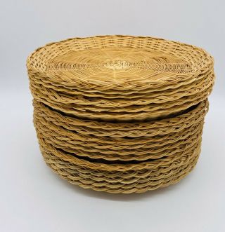 15 Vintage Wicker Rattan Bamboo Paper Plate 9.  5” Holders Picnic Party Camping