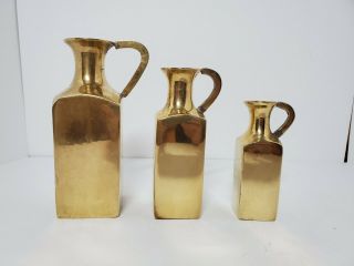 Vintage Solid Brass Set Of 3 Small Pitchers/vase Made In India