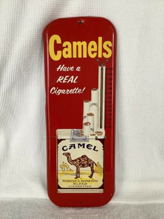 Vintage Camels Cigarettes Tobacco Metal Advertising Thermometer 16 " Sign