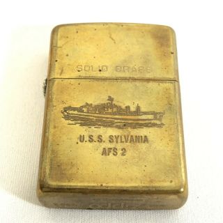 Uss Sylvania Afs 2 Zippo Solid Brass Vintage Lighter U.  S Navy As/is Pennsylvania