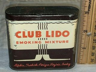 Antique Club Lido Smoking Mixture Tin Litho Vertical Pocket Tobacco Can Toledo O