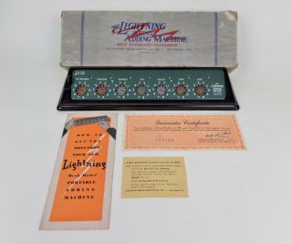 Vintage Lightning Portable Adding Machine Bakelite Stand Iob Paperwork
