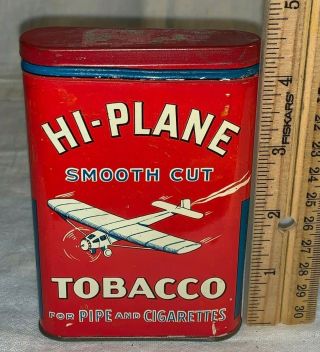 Antique Hi Plane Tobacco Tin Litho Vertical Pocket Can Airplane Smooth Cut Vary1