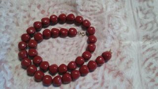 Stunning Vintage Estate Signed Trifari Red Coral Colored Bead Necklace Lg Chunky