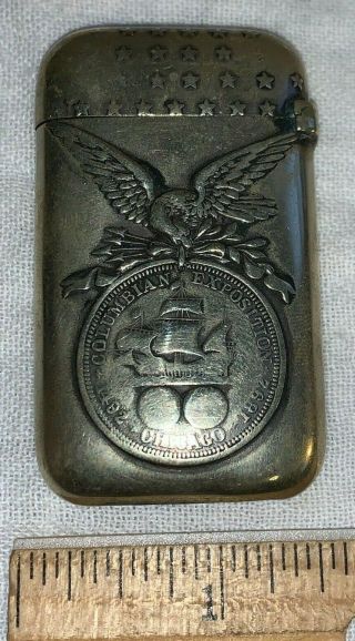 Antique Columbian Exposition 1894 Uncle Sam Chicago Pocket Match Holder Safe